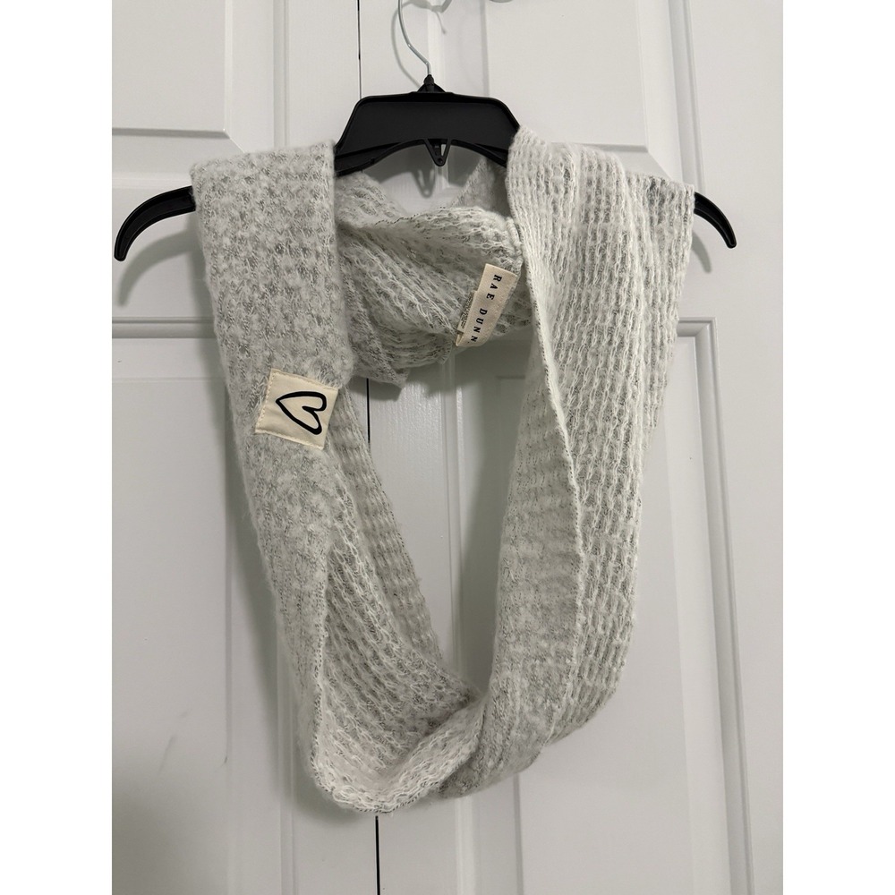 Rae Dunn Hat Soft Gray Infinity Scarf LOVE Patch Heart